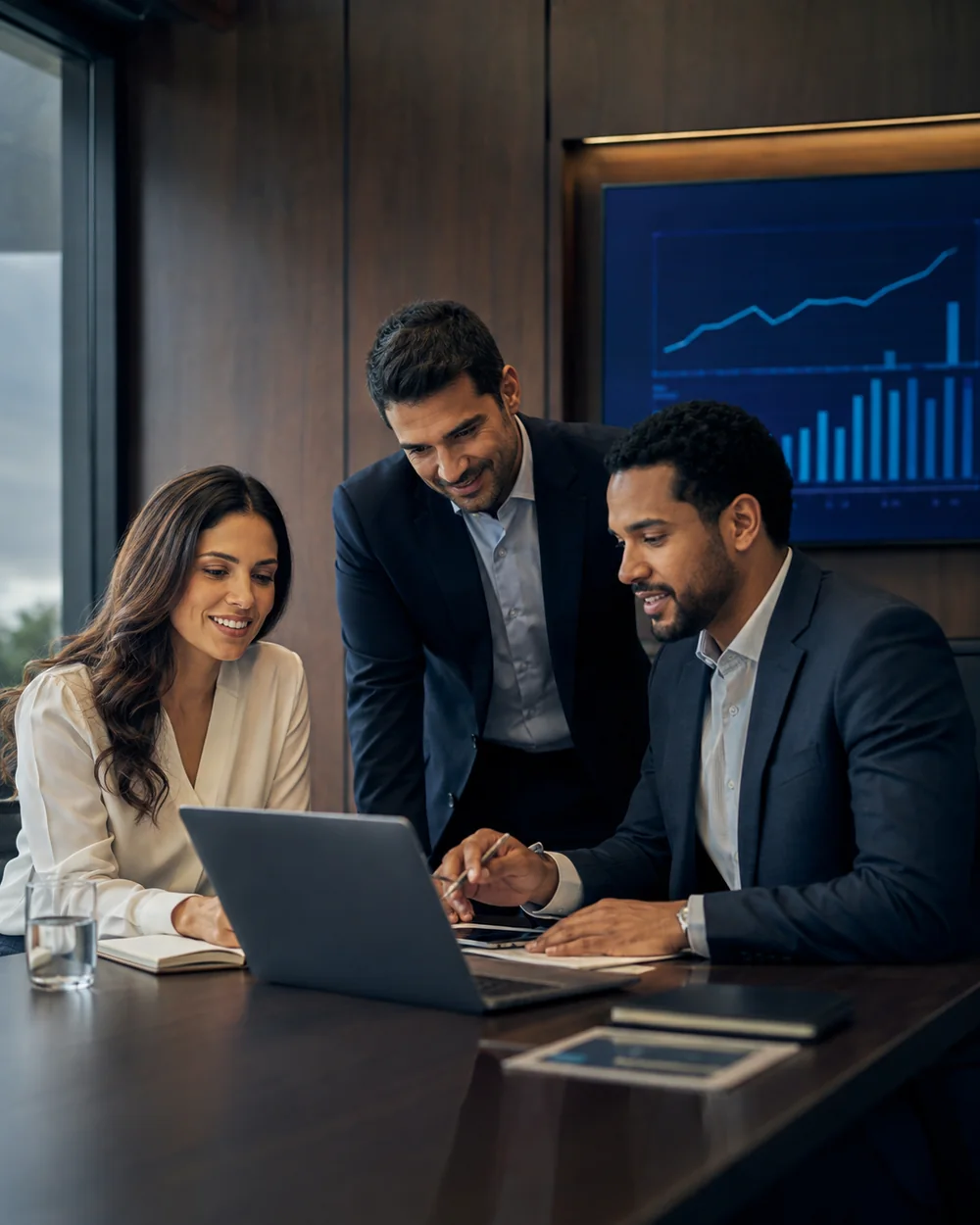 Equipe de consultoria analisando indicadores financeiros